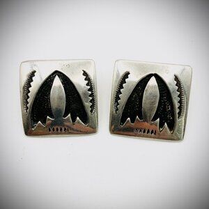 Navajo Sterling Silver Overlay Square Earrings – JB Hallmark, 1" Posts